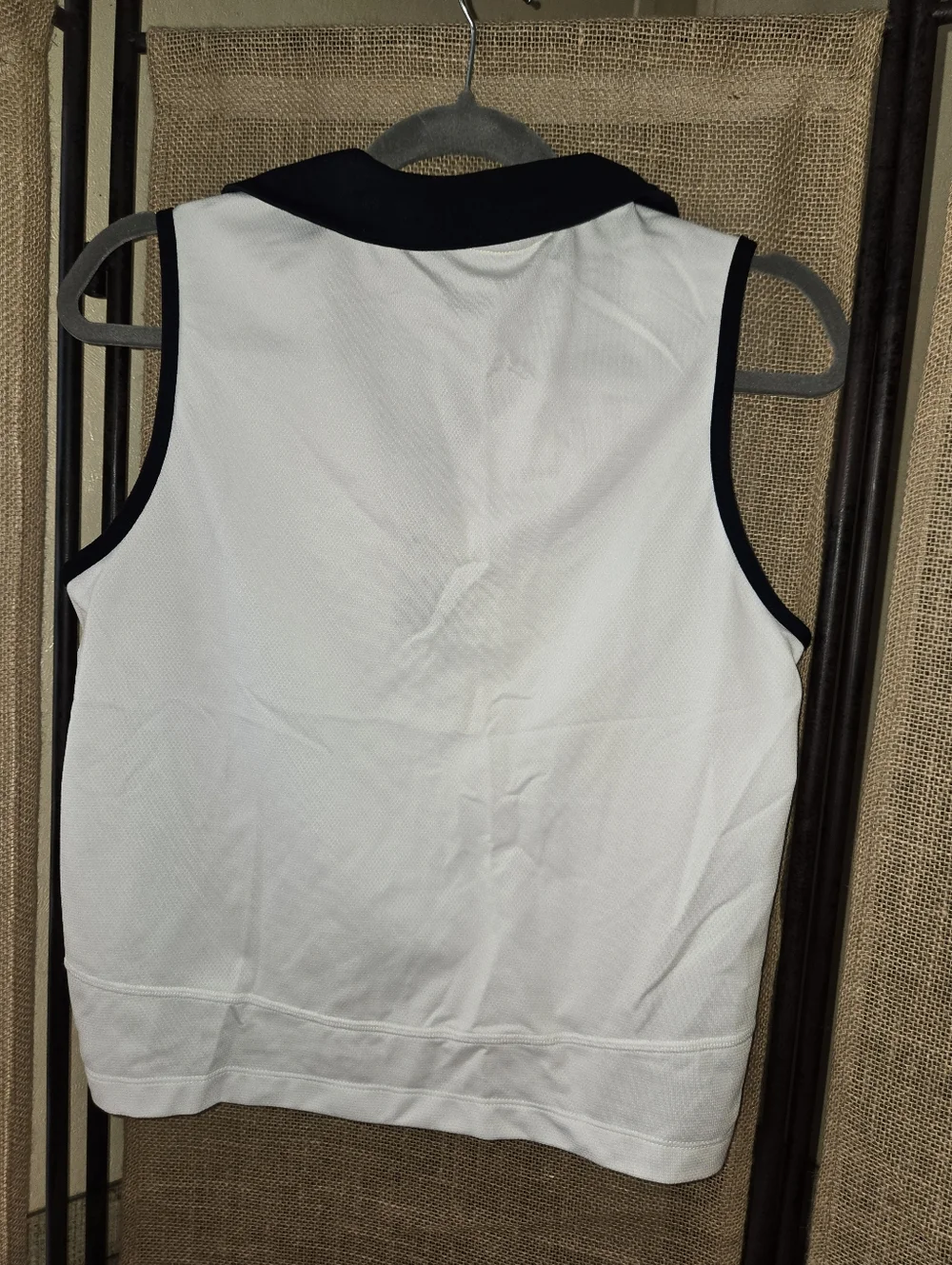 Nike White Sleeveless Polo Tank with Black Trim and Yellow Logo